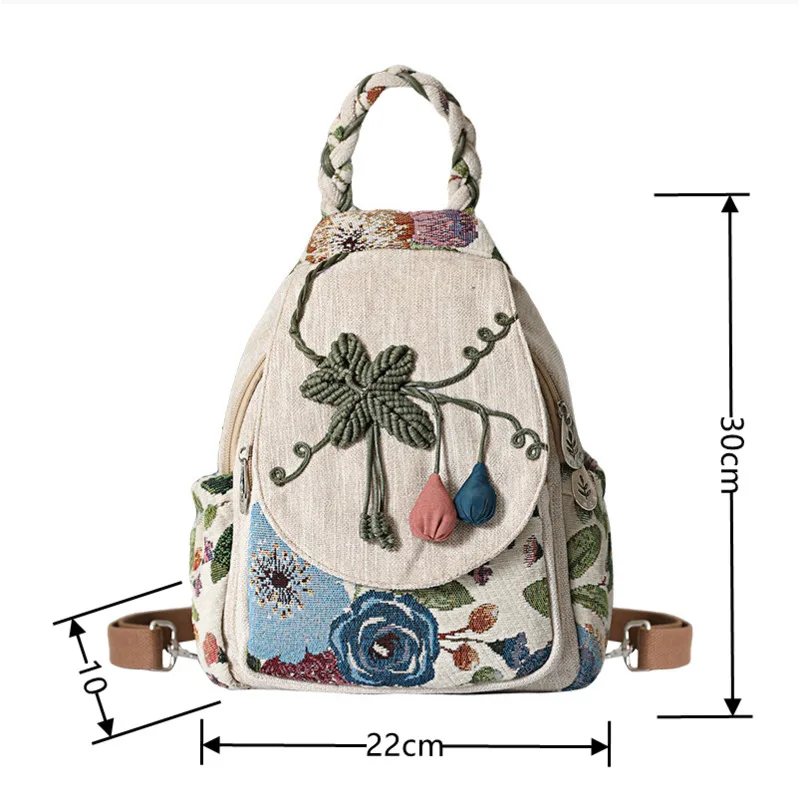 GAGACIA New Chinese Ethnic Style Women Backpack Large Capacity Travel Canvas Bag Female Vintage Handmade Gourd Backpacks Ladies