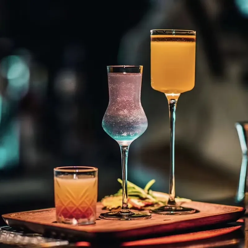 2/1cs Crystal Tall Kimura Series Crystal Tall Cocktail Glass Straight Martini Glass, Personality Champagne Glass Dessert Glasses