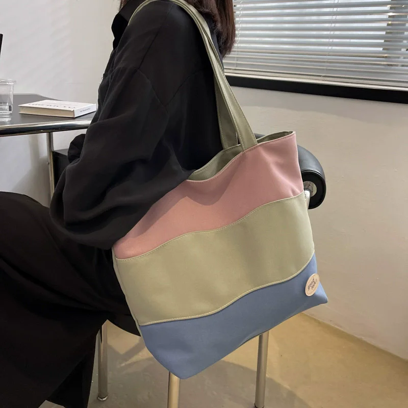 

New Contrast Stitching Plaid Shoulder Bags Fashion Students Large-capacity Leisure Shopping Bag Work Handbag for Women Office