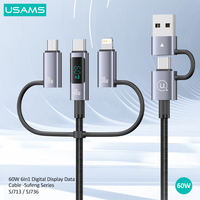 USAMS 6in1 USB C Cable for iPhone 14 13 12 11 Pro Max 60W Type C PD Fast Charging Cable for MacBook Pro Tablets Xiaomi Samsung