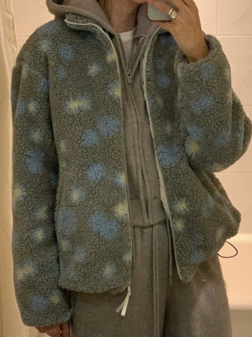 Korean Sle Lamb Velvet Lined Cotton Jaet Women's Winter Faionable Warm Top  Print Outerwear Loose Fit Zipper