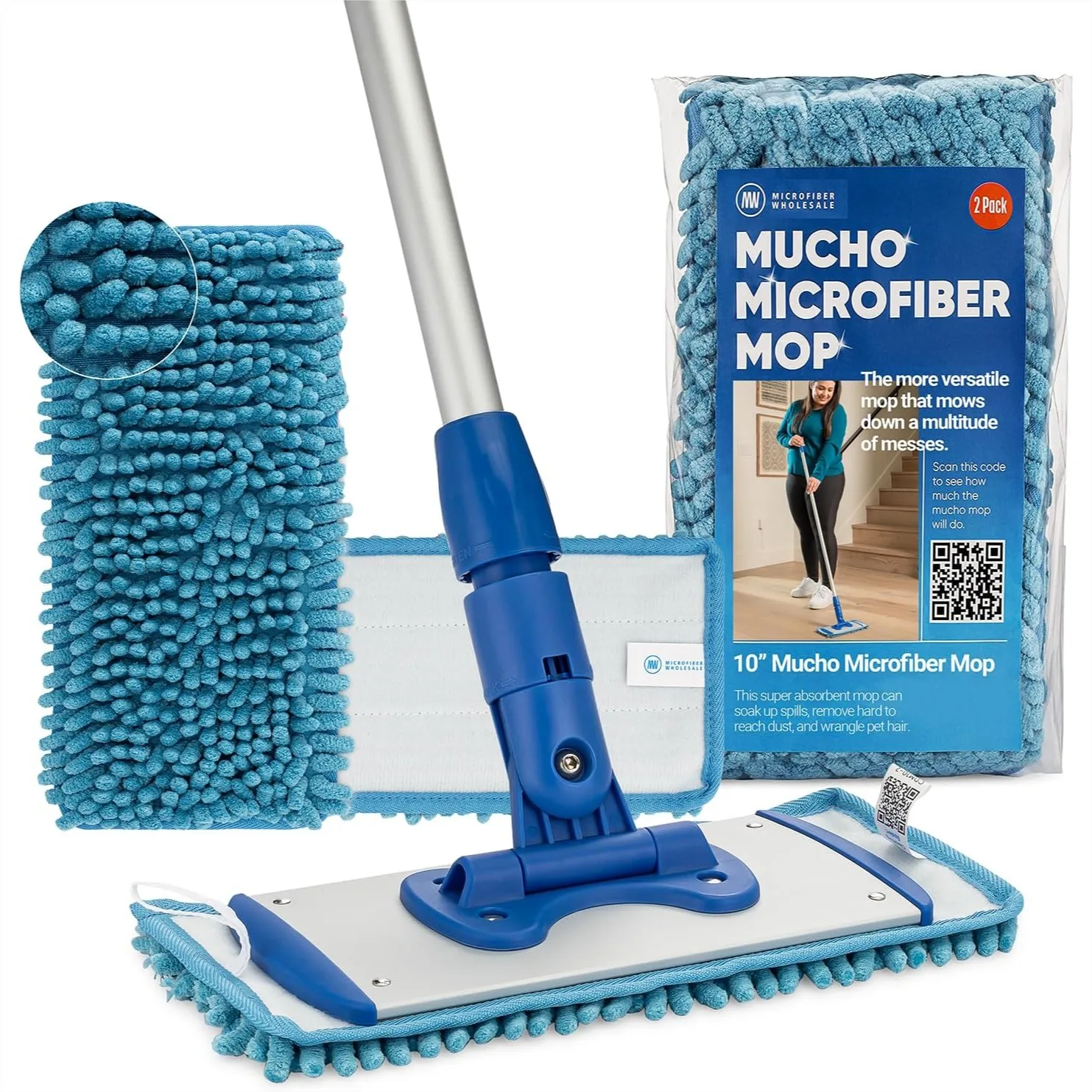 

10" Mucho Microfiber Mop System for Hardwood, Tile, Laminate, Vinyl Floors with Washable Pads, Dry & Wet Mopping