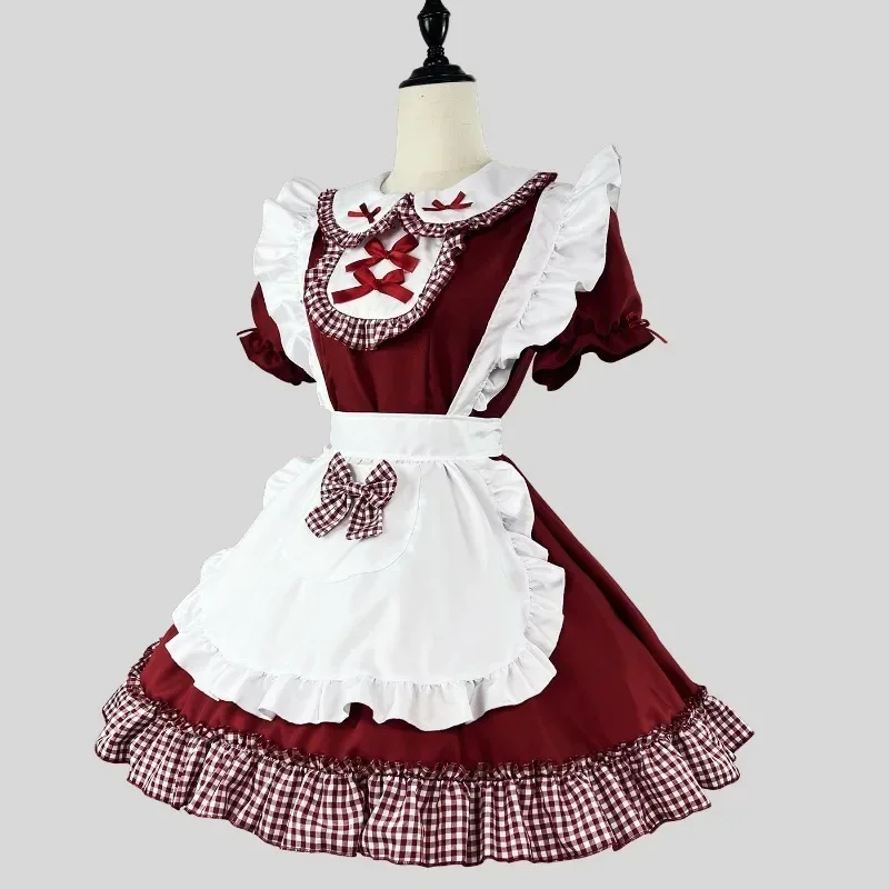 Lolita Princess Dress Japanese Anime Maid Cosplay Kawaii School Girl Party Waitress Role Play Costumes Plus Size Plaid Bow Dress