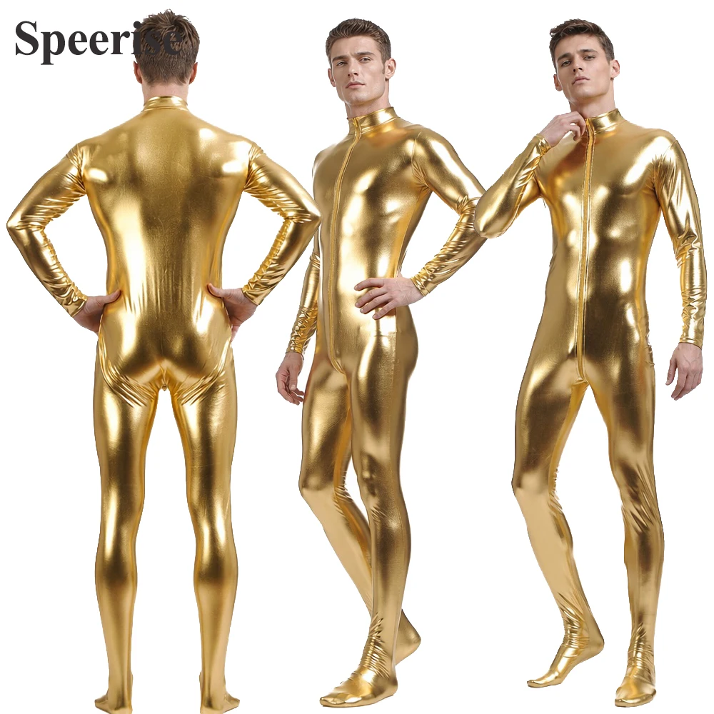 Wetsuit Men - Men Gold Shiny Zentai Suit Adults