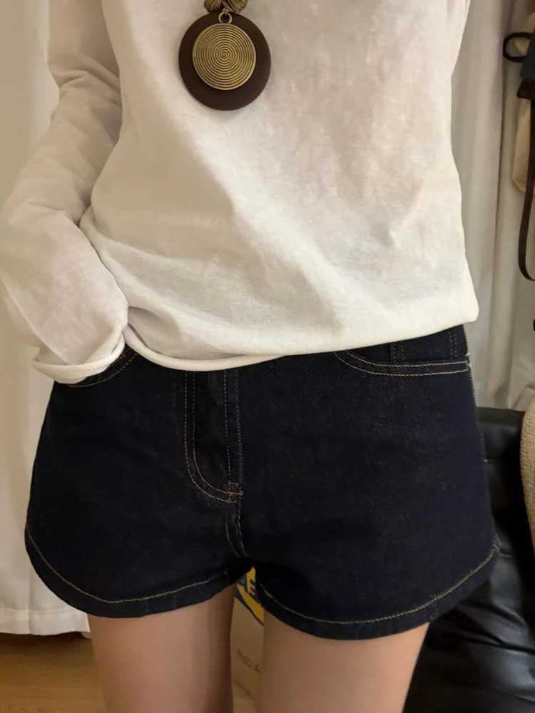 HOUZHOU Vintage Denim Shorts Women Gothic High Waist Punk Y2k Shorts Wide Leg Summer Casual Retro Solid Short Jeans Streetwear