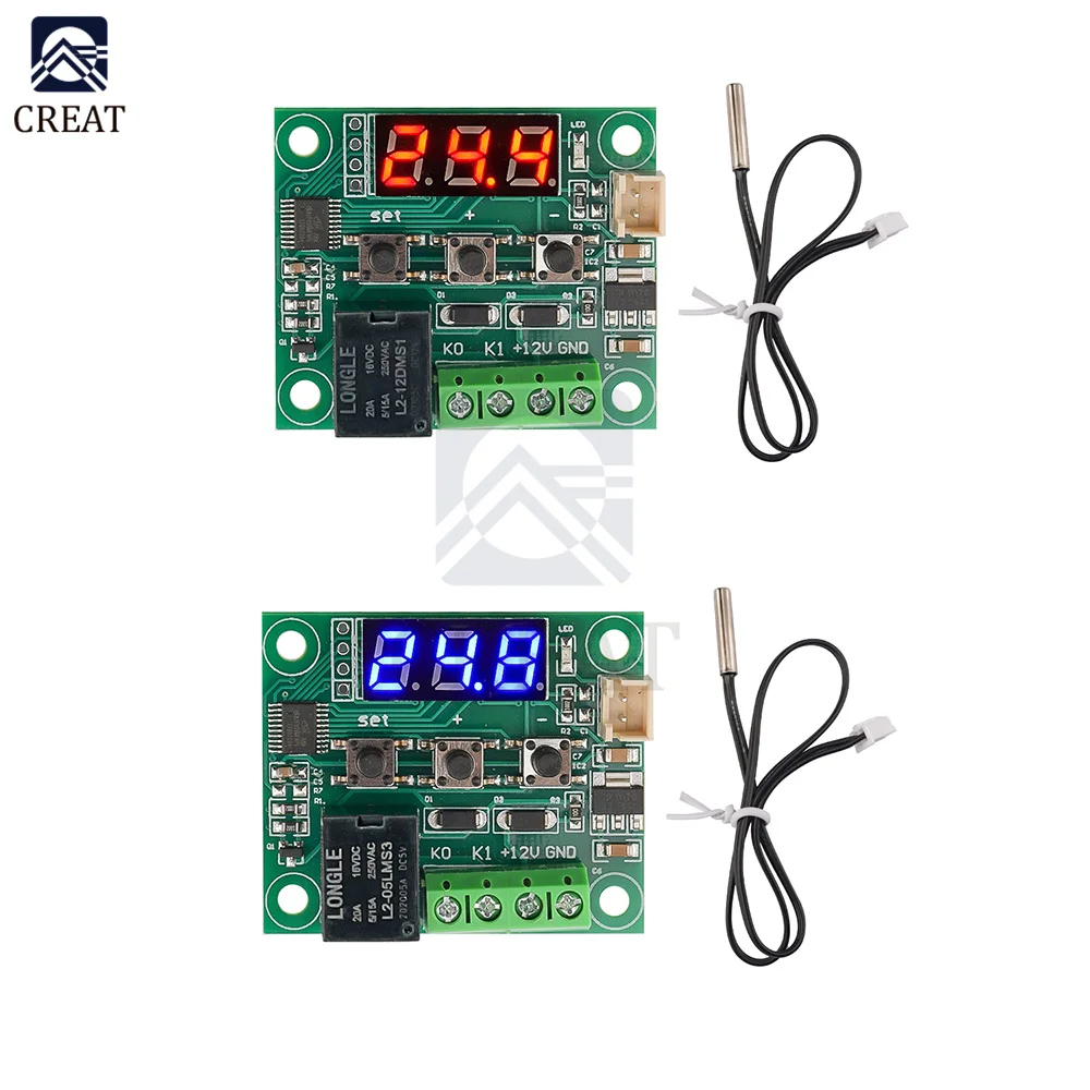 DC 5V 12V 24V W1209 Red Blue LED Digital Thermostat Temperature Control Thermometer Module + NTC Waterproof Sensor Wire