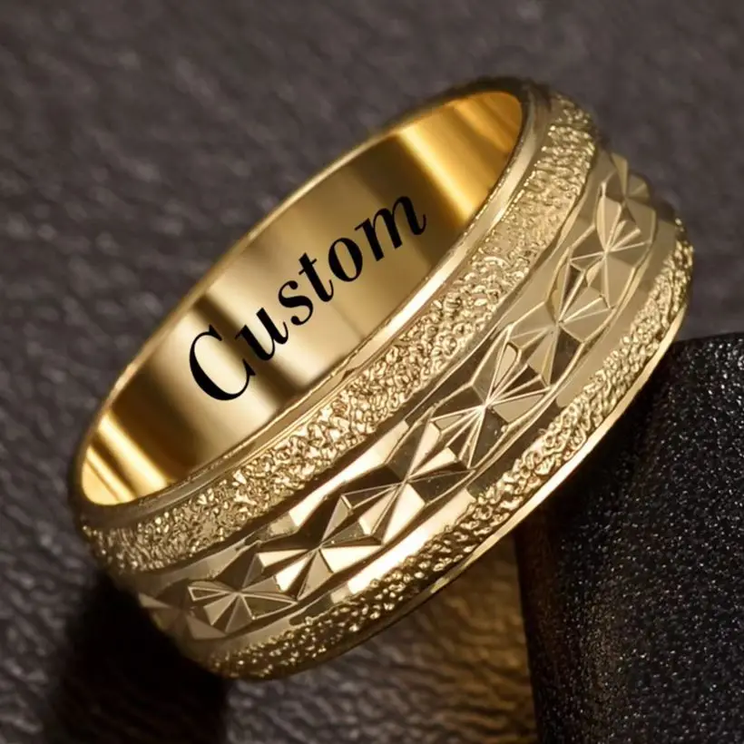 Custom Engrave Copper High Quality Ring Simple Matte Fashion Men Wedding Rings Finger Engagement Gift For Women Jewelry
