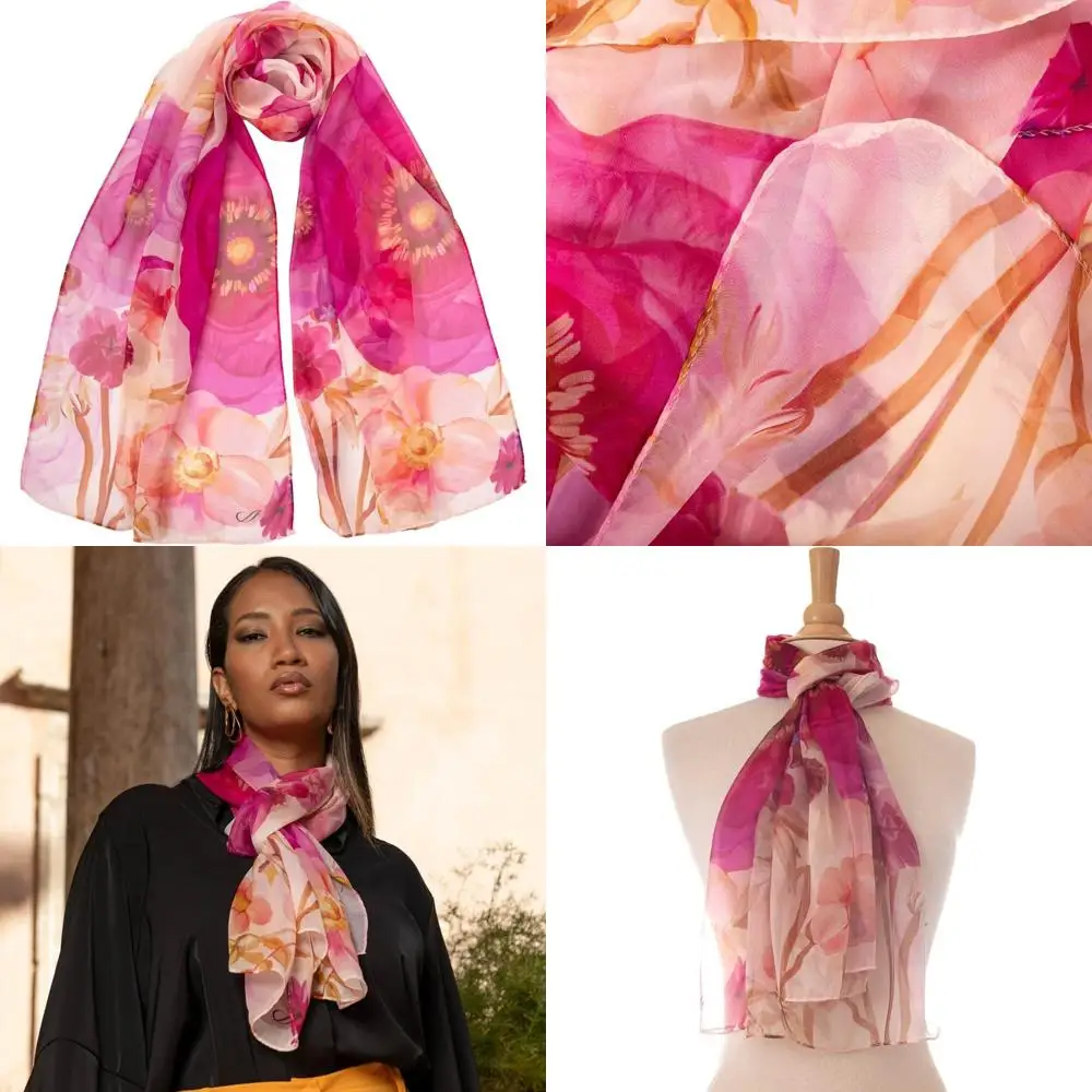 100% 실크 이탈리아산 여성용 패션 롱 스카프 - 우아한 스타일 액세서리