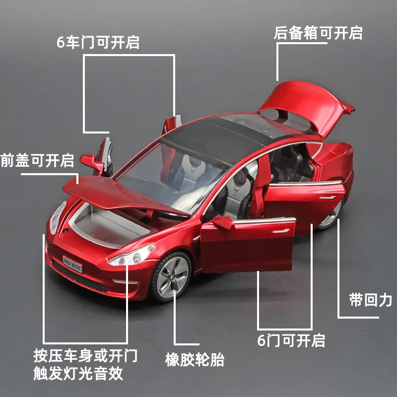 1:32 Tesla Modell 3 Simulation Legierung Auto Modell Fahrzeug Sound und Licht zurückziehen Spielzeug auto Junge Sammlung Dekoration Geschenk ﻿ a695