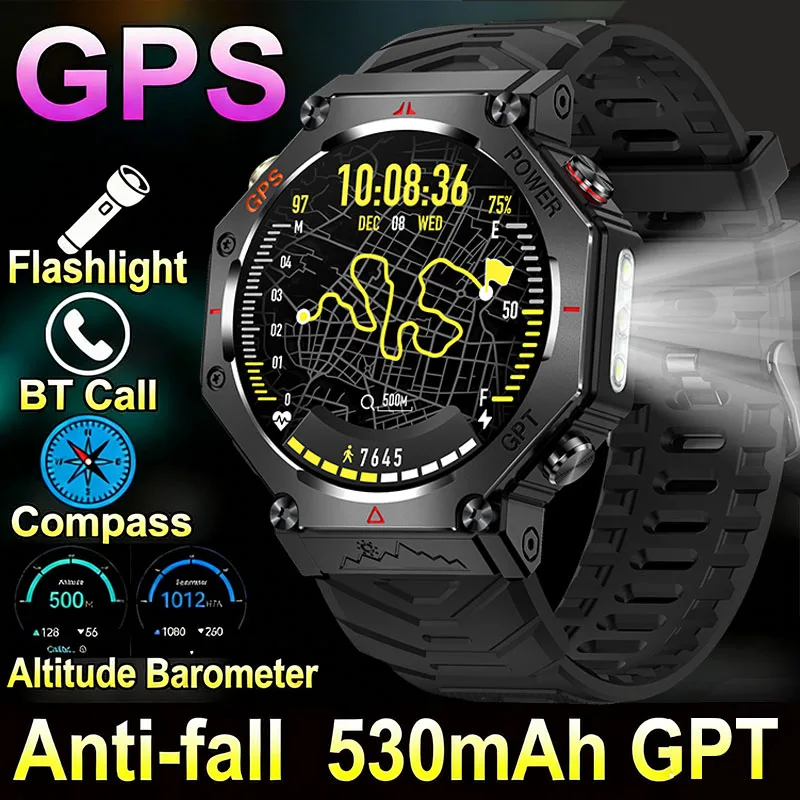 

Smart Watch Sports Waterproof Heart Rate Blood Oxygen Monitor Bluetooth Call GPS Compass Fitness Tracker for Outdoor Activities