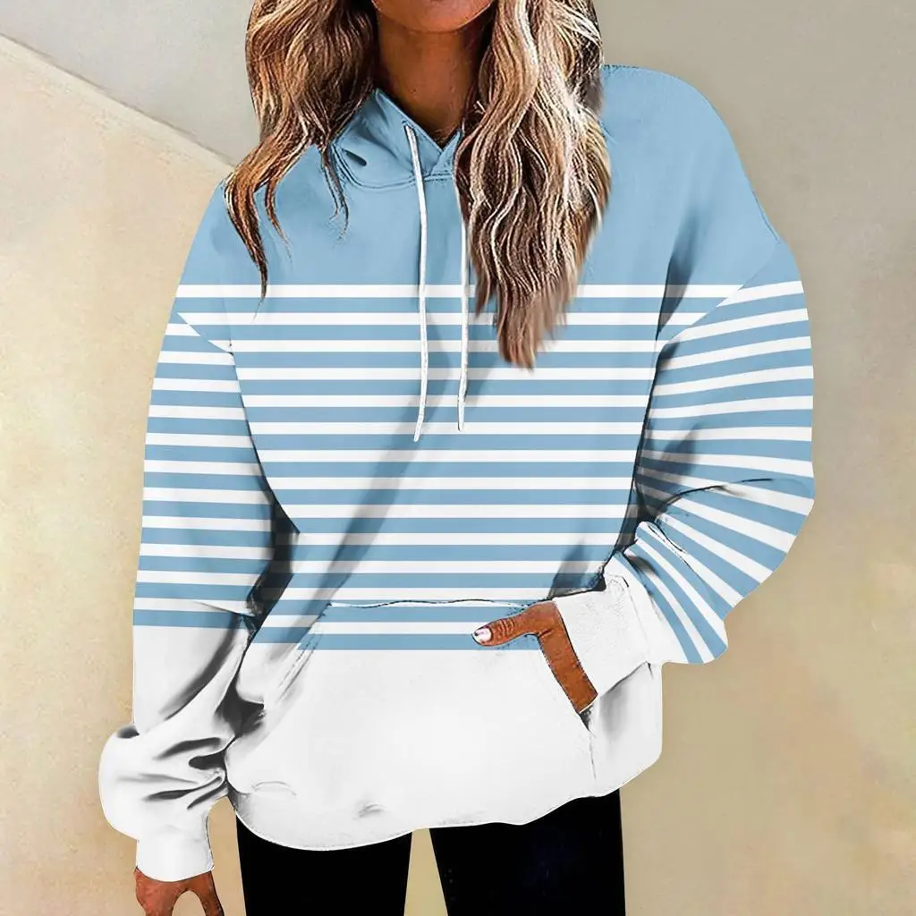 

2024 Four Seasons Fashion Trend 3D Printed Casual Versatile Simple Color blocked Striped Hoodie MC11 Extremely Simple Style