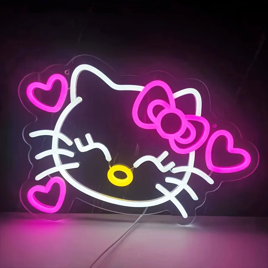 

Неоновая вывеска Hello Kitty Sanrio, аниме-светильник, USB-светильник с регулируемой яркостью, светодиодный неоновый светильник для дня рождения, домашней игровой комнаты, декора стен, милый подарок