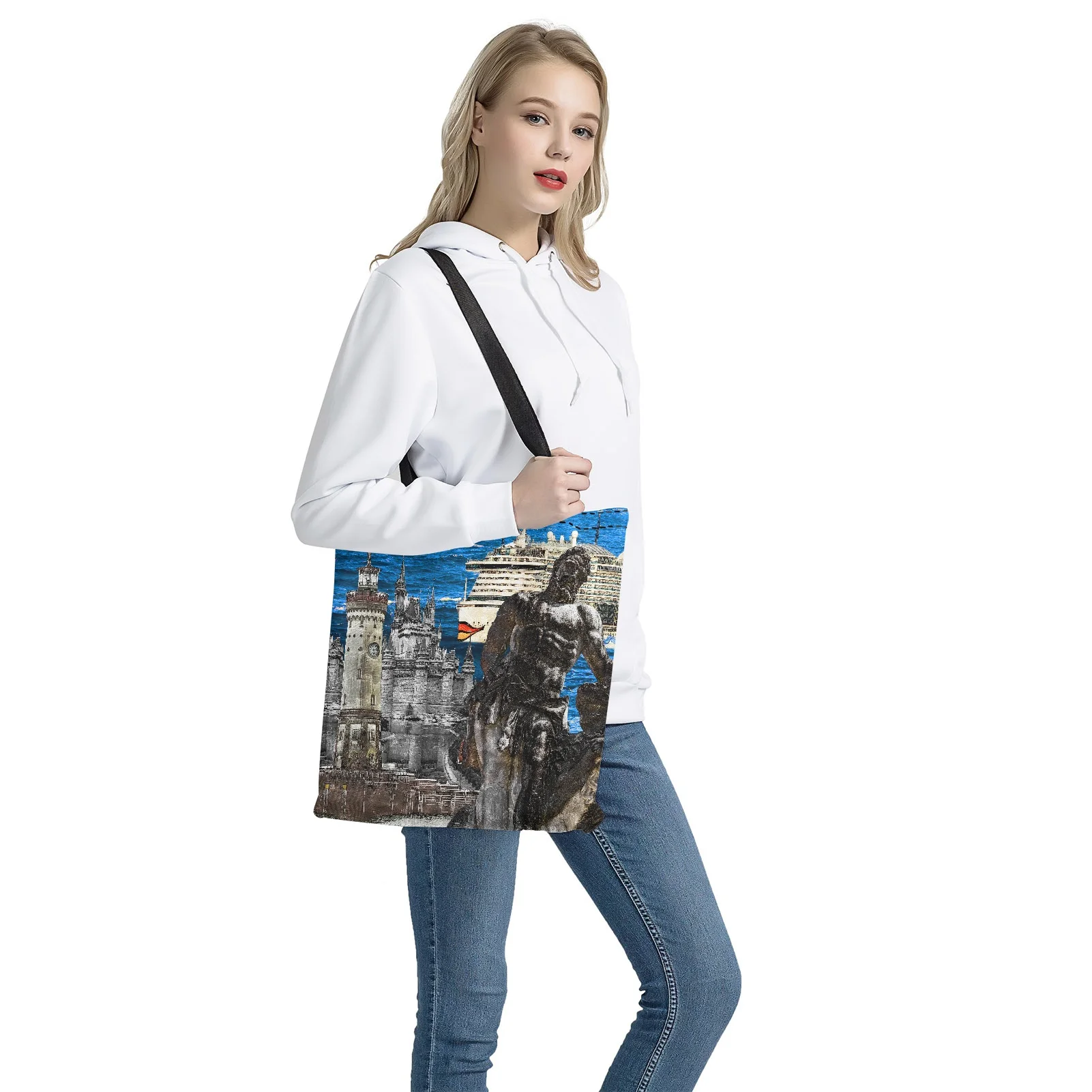 Customized Landscapes Of Various Countries Pattern Tote Bags Reusable For Women Fashion Handbag Large Capacity Shopping Totes