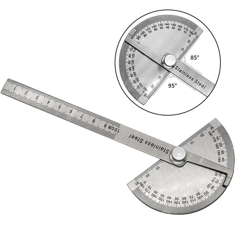 180 Degree Protractor Metal Angle Finder Angle Ruler Woodworking Tools Measuring Ruler Angle Meter Stainless Steel Goniometer