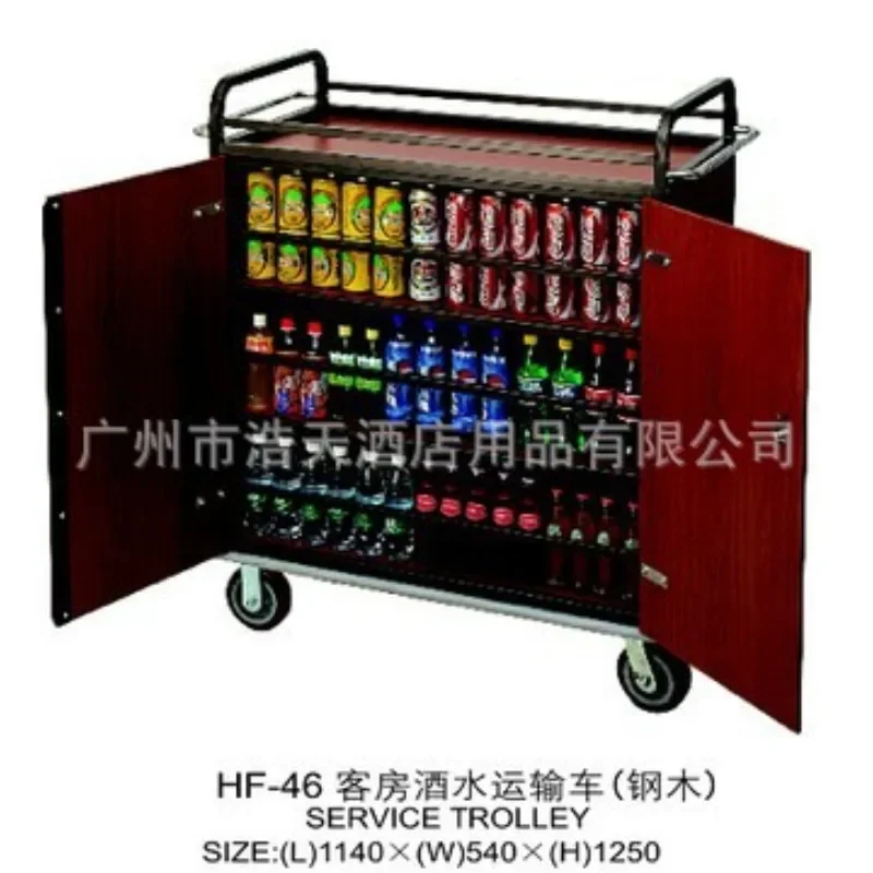 Wholesale Stainless Steel Room Service Car Steel Wood Structure Wine Carrier Four-layer trolley with door