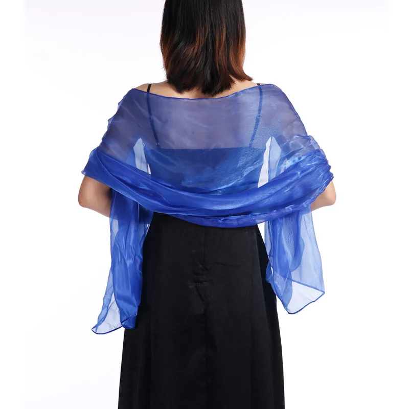 Sexy Women Transparent Solid Polyester Tarn Wedding Party Evening Dress Scarf Long Shiny Sunscreen Cloak Shade Shawl T58