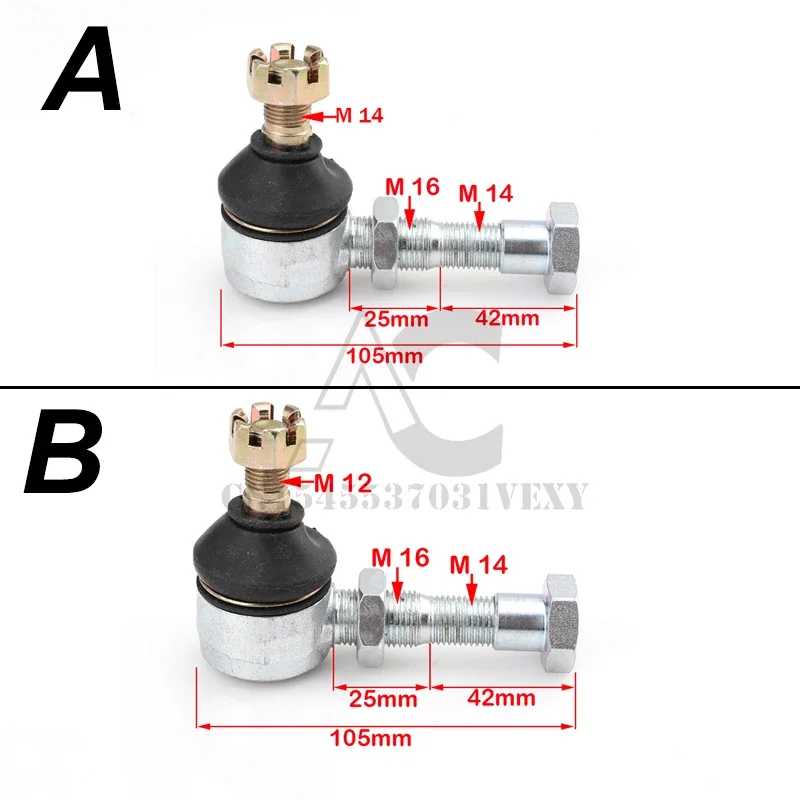 M12-M14 Tie Rod End Kit Ball Joint Fits China ATV 50cc 110cc 150cc 200cc 250cc 300cc Go Kart Quad Bike Parts