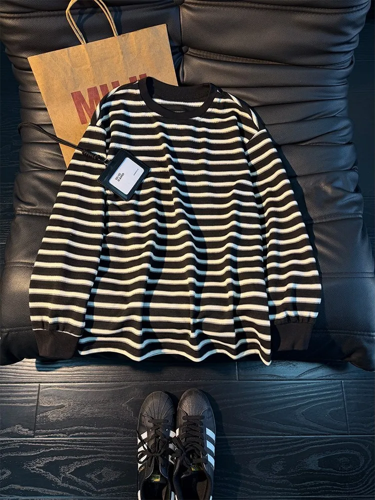 

Men's Oversized Hoodie Stripe Pattern Fce Lined Casual Thiened round Ne Base irt Inner Wear Loose Fit Autumn Winter Top