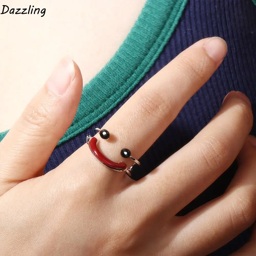 

Cartoon Smiling Face Ring Double Layer Opening Jewelry Accessories Smiling Face Open Rings Smile Zinc Alloy