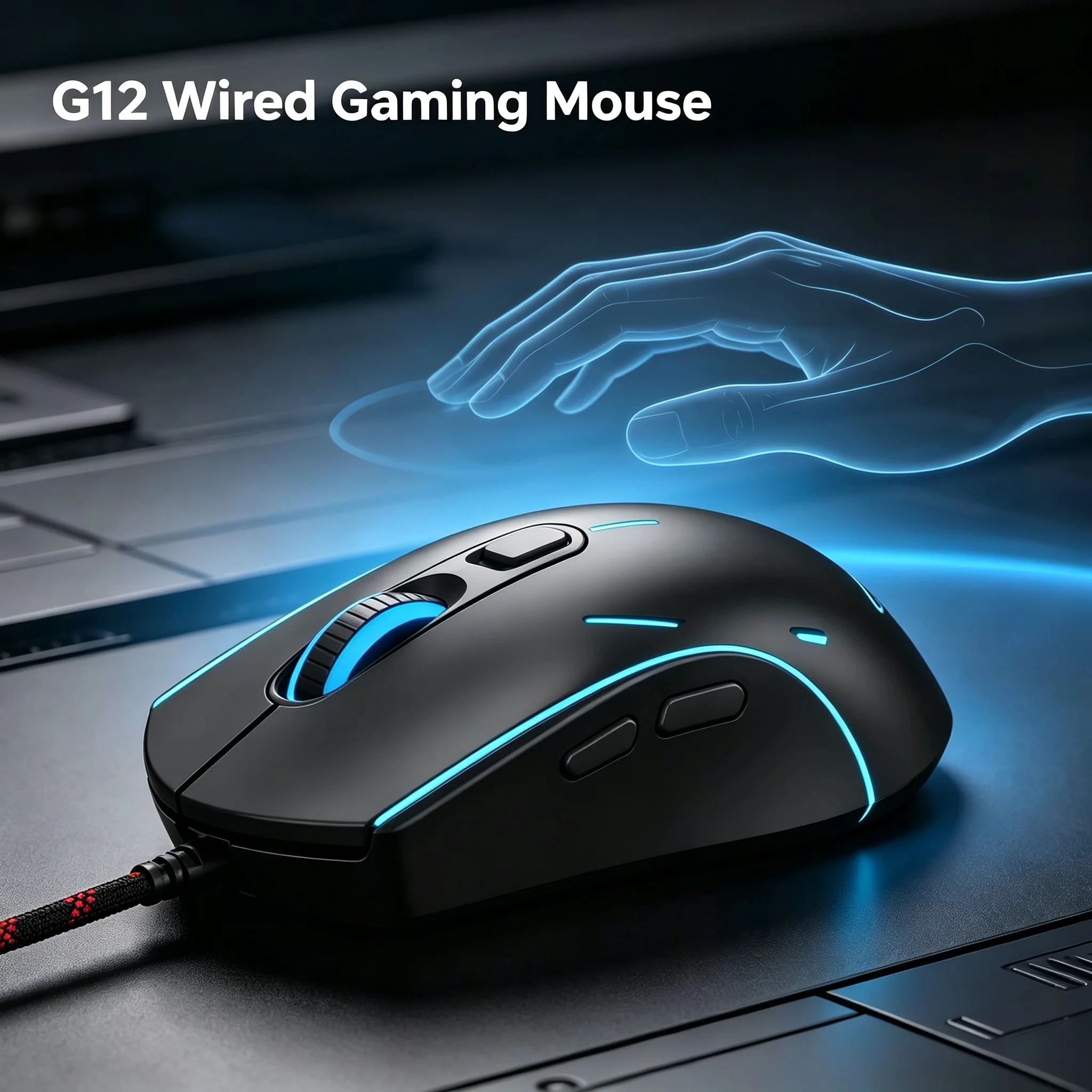 FocusOnPC G12 Wired Gaming Mouse 7-Color Breathing LED Backlit Mute Mouse Gamer 6 Adjustable DPI Ergonomic Optical Mouse for PC Computer Laptops