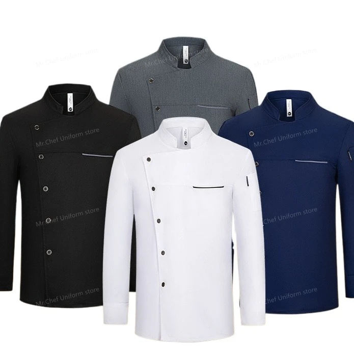 Chaqueta de Chef de otoño con logotipo personalizado, ropa de trabajo, abrigo de Chef de manga larga, uniforme de chef de cocina negro para Hotel y Catering, nuevo invierno
