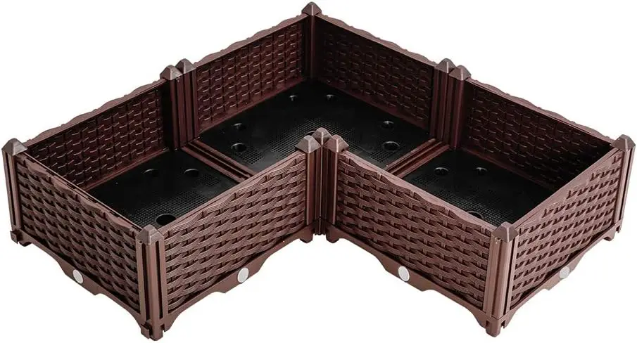 

L-Shaped Planter Box Corner Raised Garden Bed Kit Vegetables Herbs Flowers Succulents Plastic Gardening Grow Container for Indoo