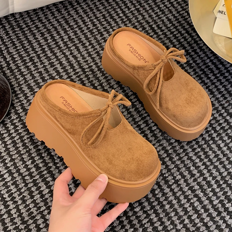 

Platform Women's Slippers Flats Suede Slingback Mules Shoes Fashion Dress New 2025 Autumn Designer Casual Cozy Zapatos De Mujer
