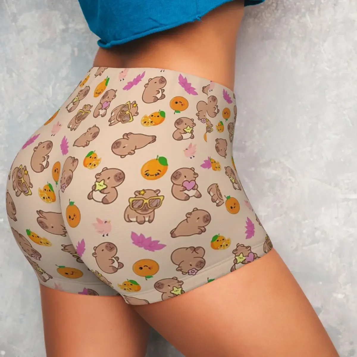 Custom Cute Capybara Pattern Yoga Shorts Women Gym Workout Running Athletic Volleyball Biker Shorts