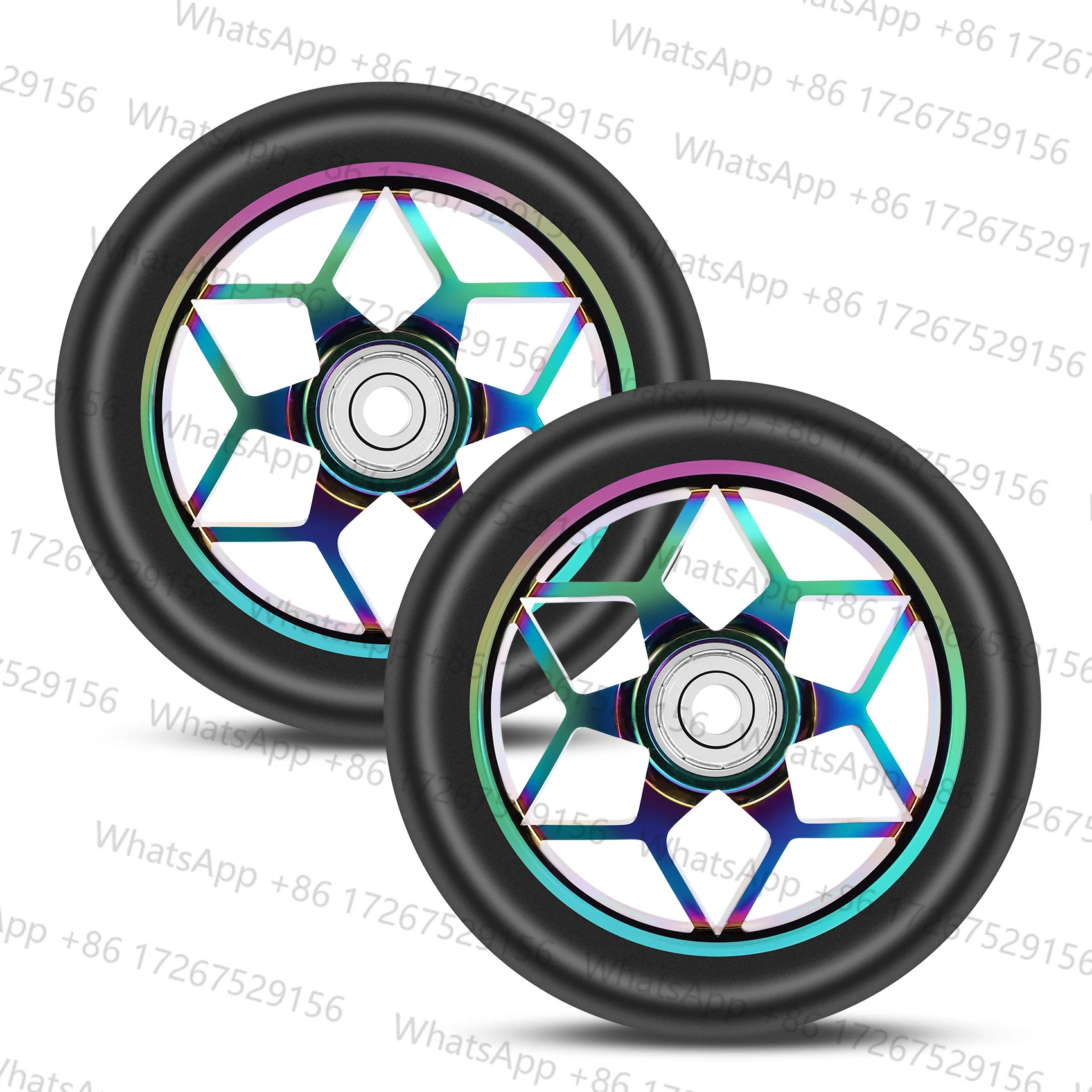 Trendy! 2 Pcs Scooter Accessories 110mm Scooter Wheels Colorful Pu Wheels Thick Stunt Car Wheels with Bearings(Black)