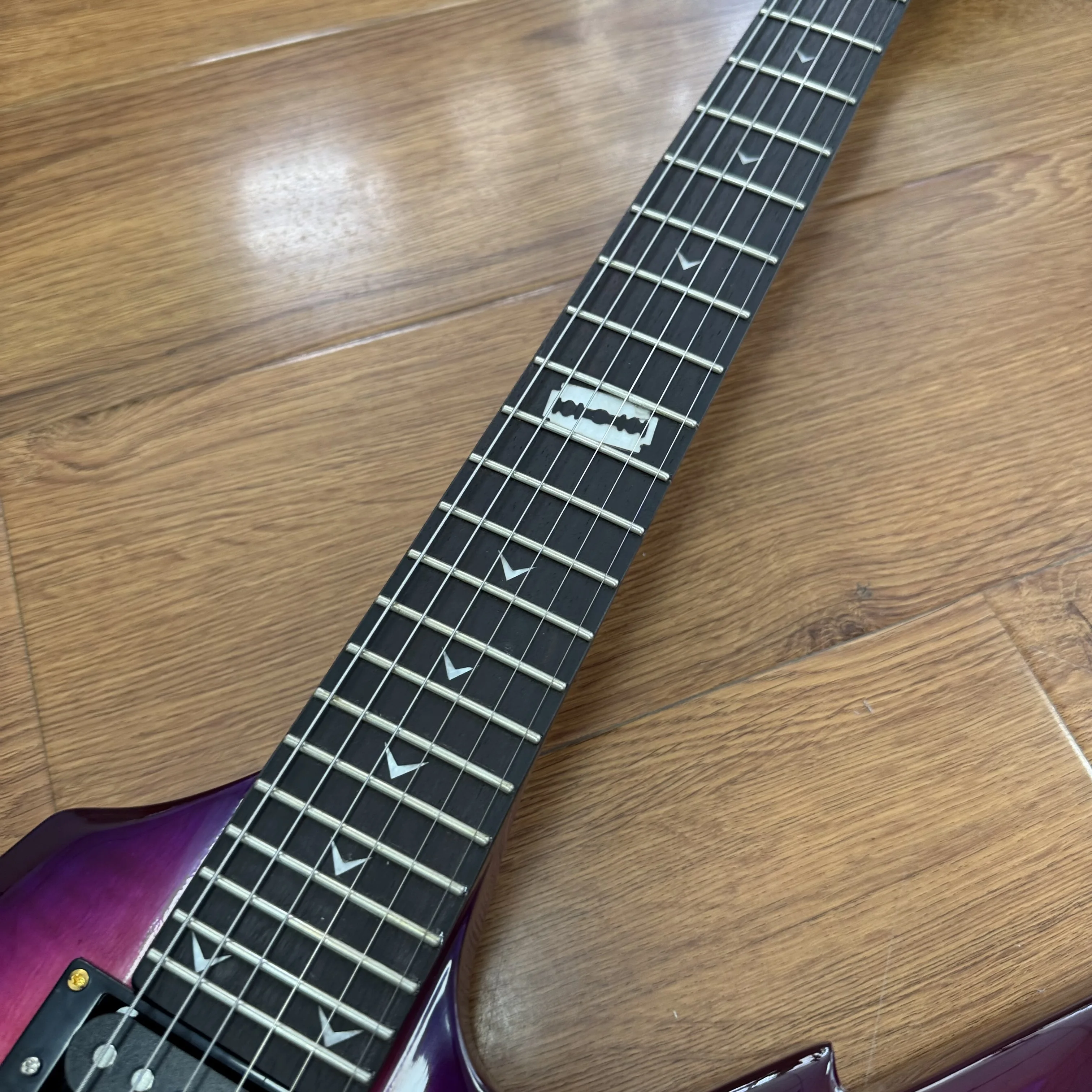 Deambag Electric Guitar with Gradient Purple-Pink Flame Maple Veneer, Two Black Enclosed High-Power Dual Pickups, Golden Double Tuning Pegs, Ebony Fingerboard and White Frets. Available in US Warehouse. Free Shipping. - view 4