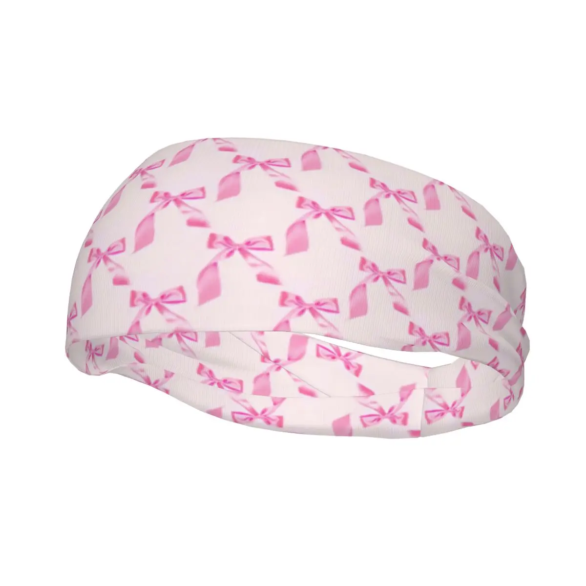 Pink Tied Bow Pattern Sports Sweatband Decor Elastic Headband for Yoga Running Gym Sport Hair Accessory