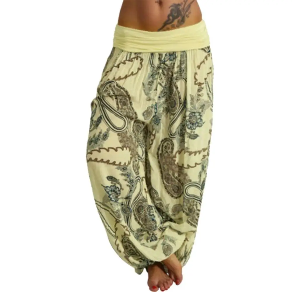 Women Boho Paisley Print Ankle Tied Baggy Loose Pants Long Bloomers Trousers Yoga Pants Harem Pants Wide Leg Pants Sweatpants