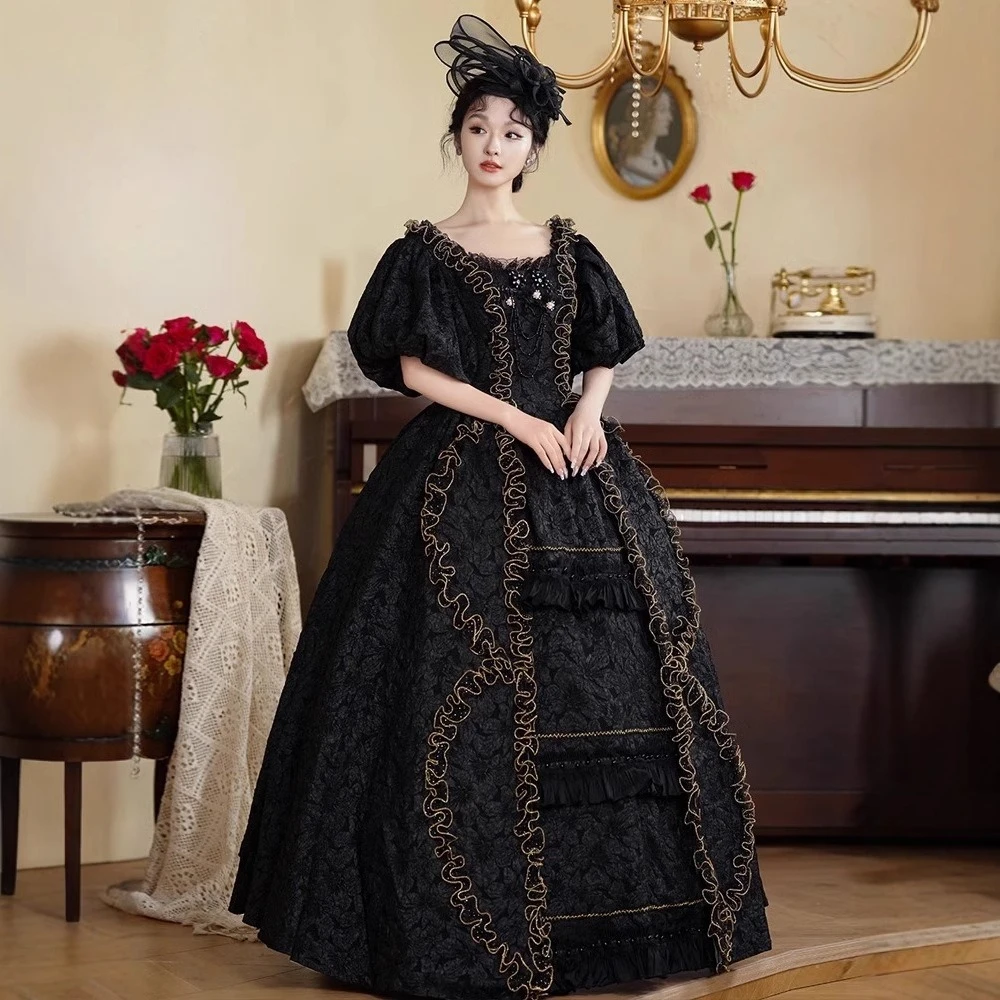 

Black court dress European Renaissance classical dress catwalk photography photo stage drama performance dress female abendkleid