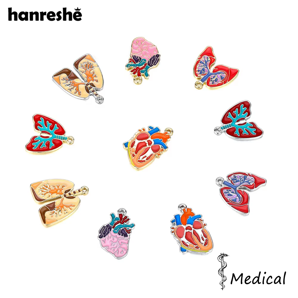 Hanreshe Medical Heart Lung DIY Pendant Set 10PCS Anatomy Charm for Jewelry Making Doctor Nurse Handmade Design Jewelry