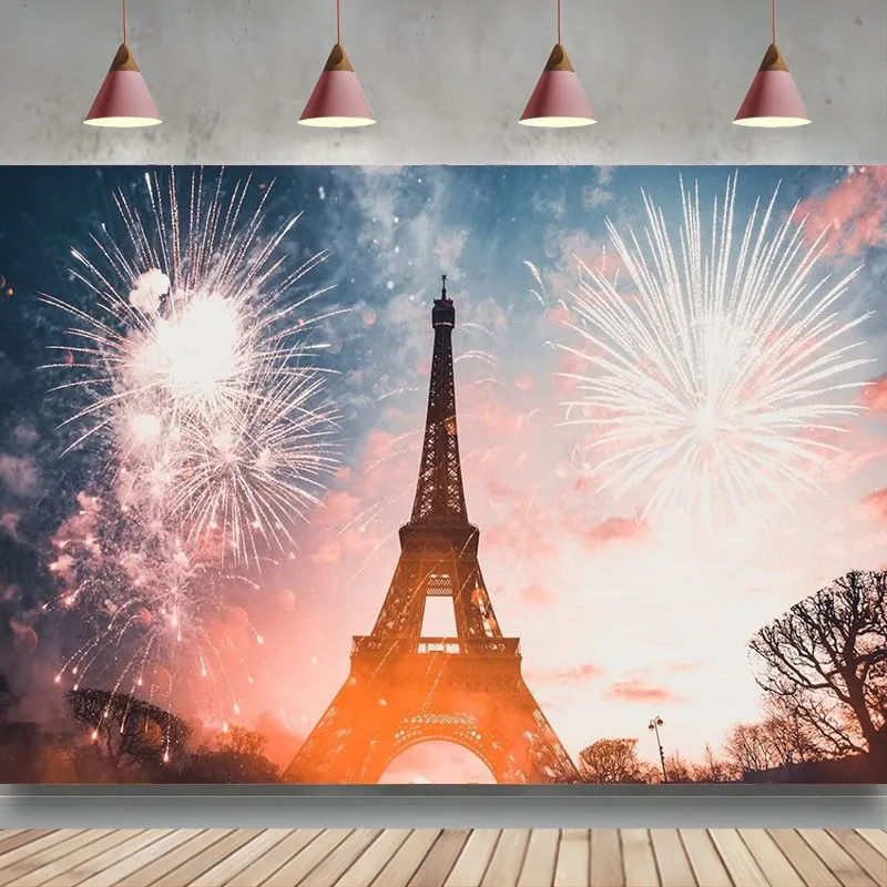 

Happy New Year Fireworks Backdrop World Famous Building Background Celebration Party Decoration Wedding Portraits Studio Props