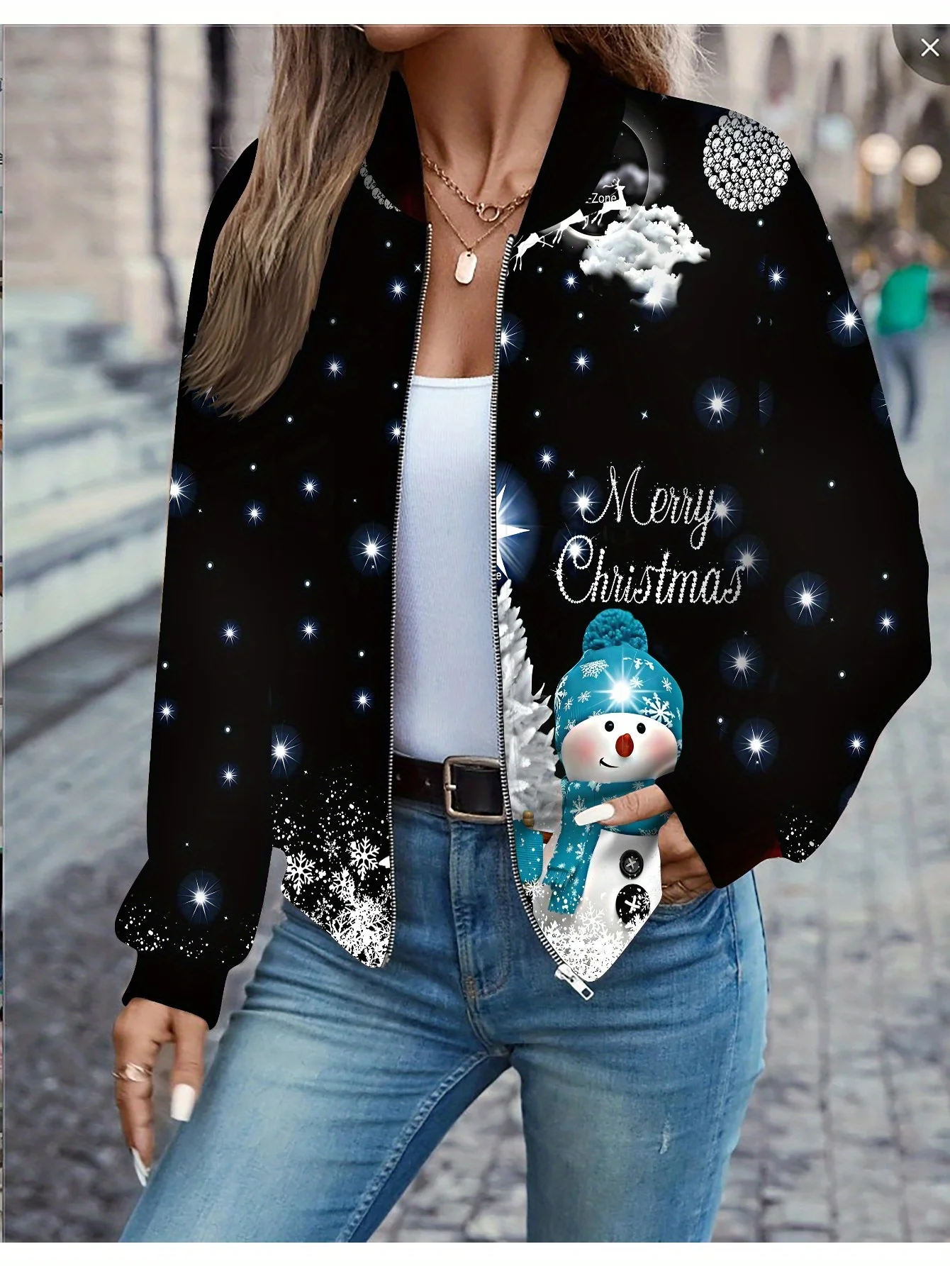 Women's Christmas Open Front Jacket, Long Sleeve Holiday Design, Versatile All Season Wear, Elegant 