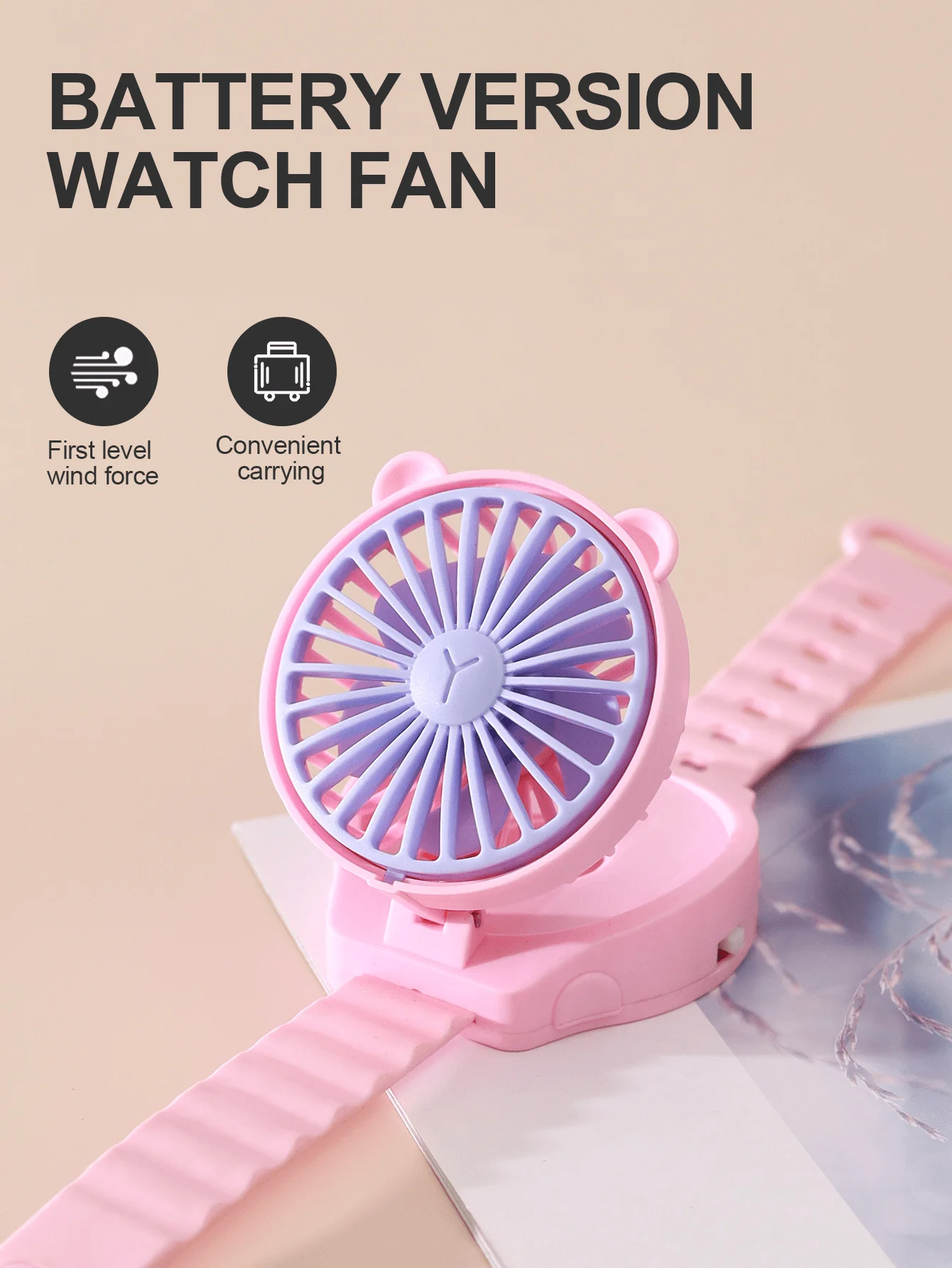 

Mini Battery Fan With Wrist Strap, Small Personal Fan Portable For Beach Accessories, Watch-Shaped Travel Fans For Kids Boy