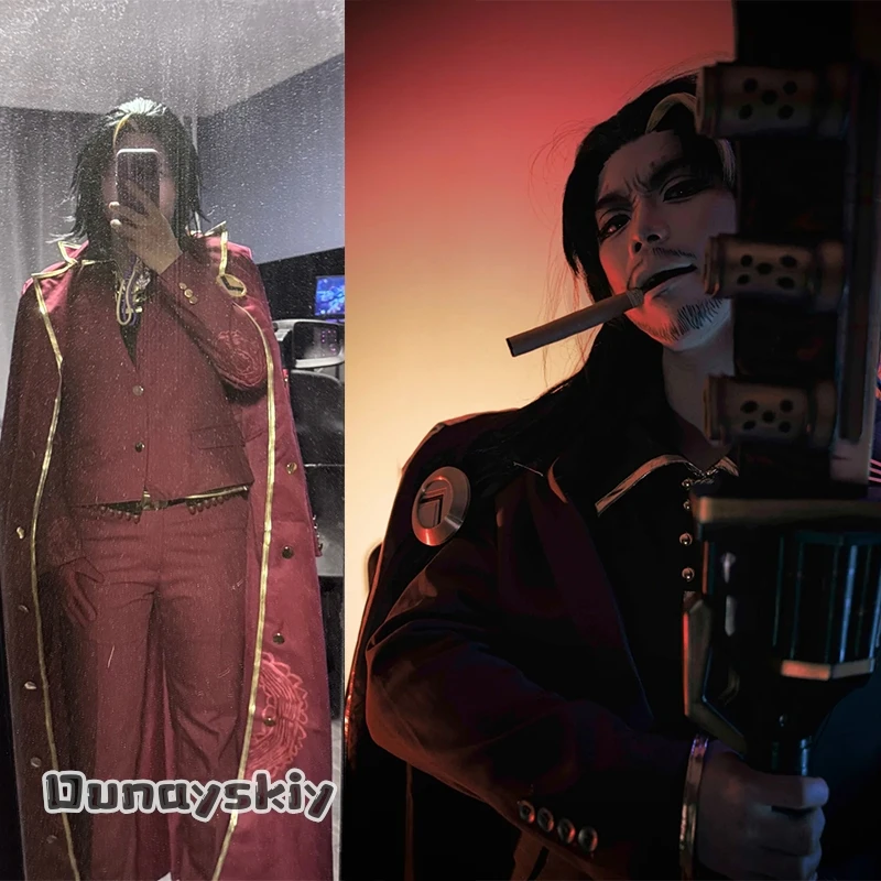 

Dream ZS*/Anime Game Limbus Company Cosplay Lei Heng Costume High Quality Long Dark Red Coat Suit Pants Punk Tie Wigs Halloween