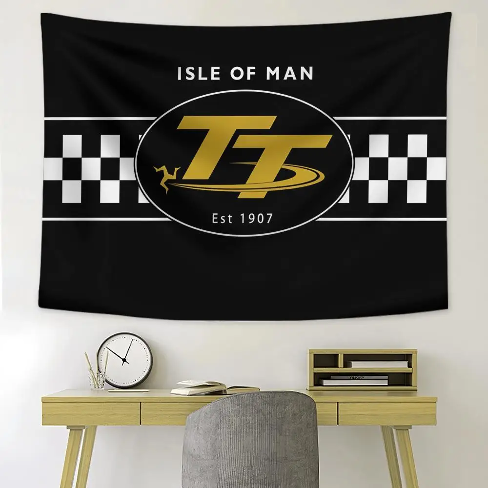 T-TT Isle Of Man Motorcycle Tapestry Custom Living Bedroom Party Dormitory Interior Wall Bohemian Decoration Attached Clip