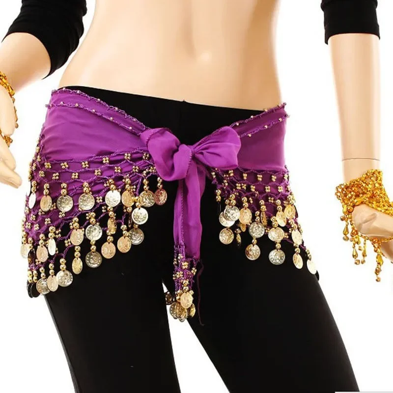 Belly Dance Hip Scarf Accessories 3 Layers Wrap Waist Belt Skirt Gold Coins Tassel Dancer Waist Chain Wrap Dance Wear Costume