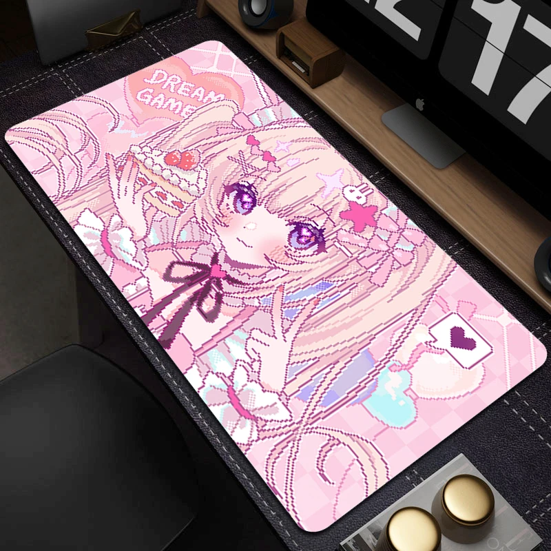 

Kawaii Anime Pixel Girl Large Mouse Pad Big Office Rubber Computer Mousepad Locking Edge Mouse Mat Non-Slip Deskmat Keyboard Pad
