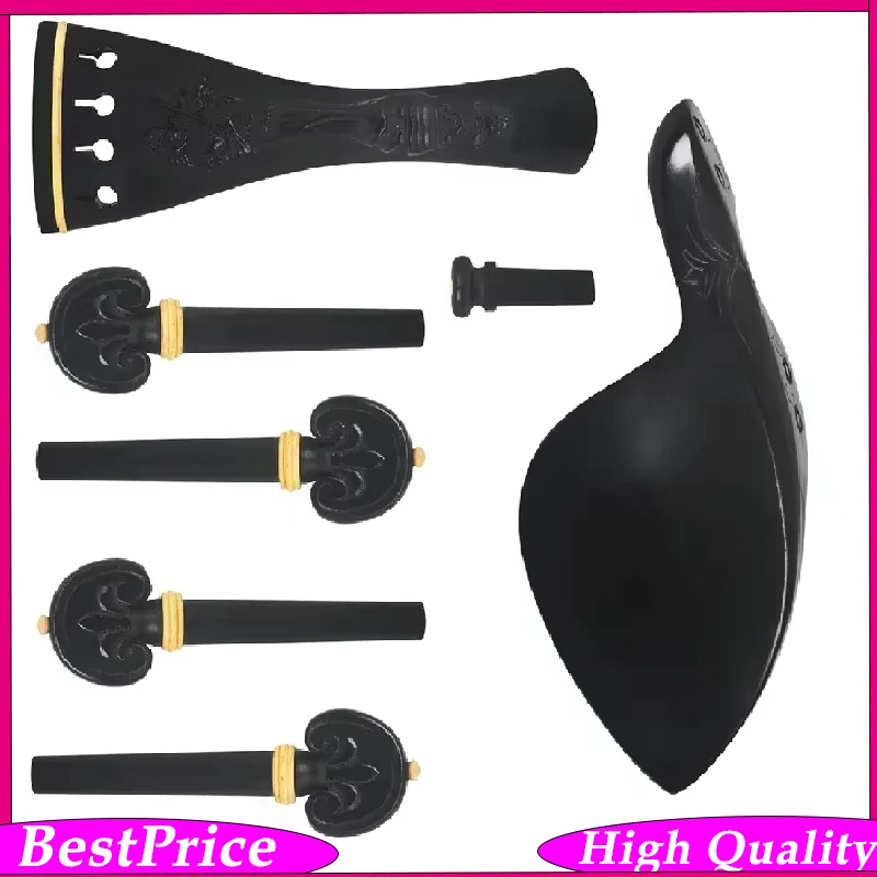 Violin Fine Tuner Tailpiece Kit 4/4 3/4 Ebony Embossed Cheek Rest Pull String Board Chord Shaft Tail Nail Accessories  Violinist