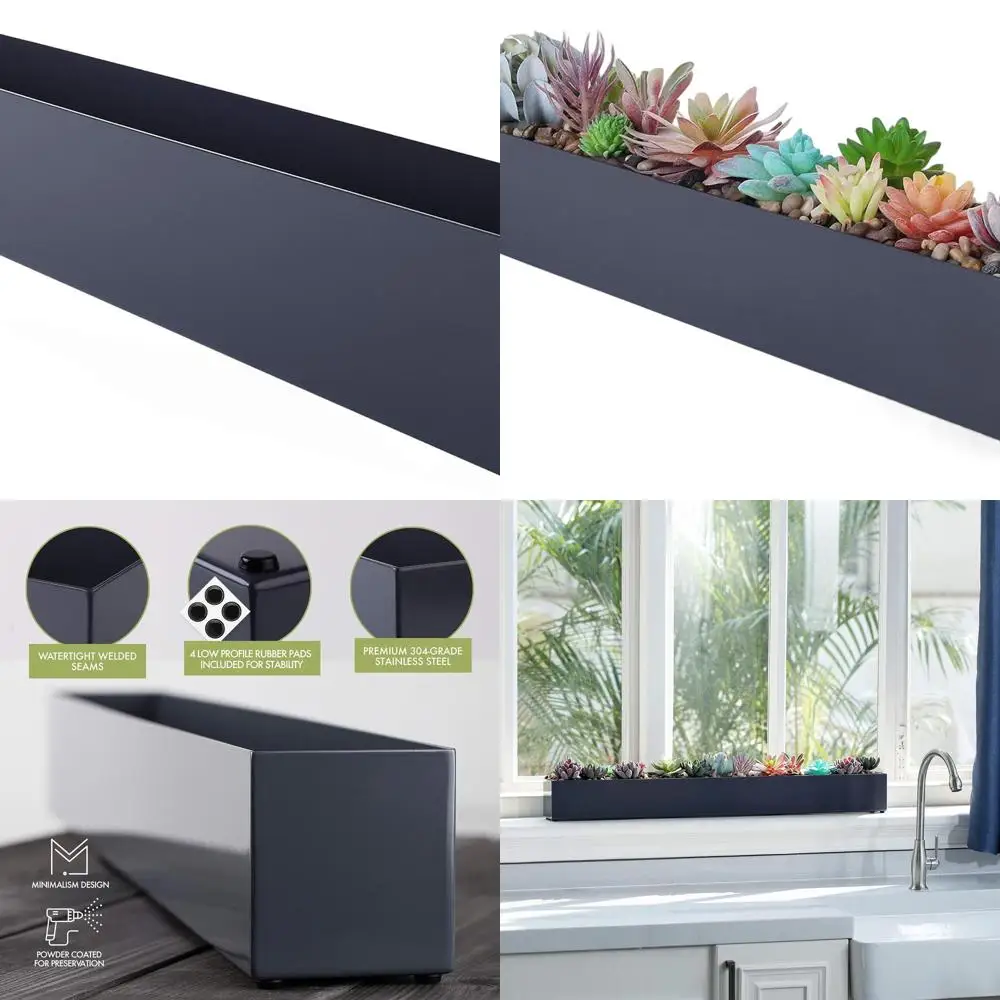

Modern Grey 16 Rectangular Metal Planter for Succulents, Ideal for Tables or Window Sills