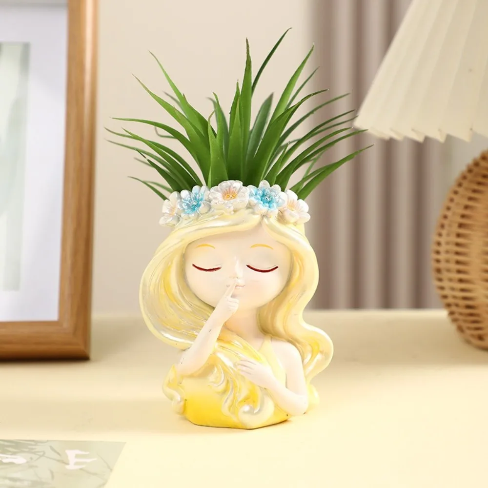 لطيف الجنية رئيس وعاء النبات الراتنج الحرف اليدوية العصارة اناء للزهور مقاوم للماء الكرتون فتاة الوجه الزهرية غرفة المعيشة شرفة