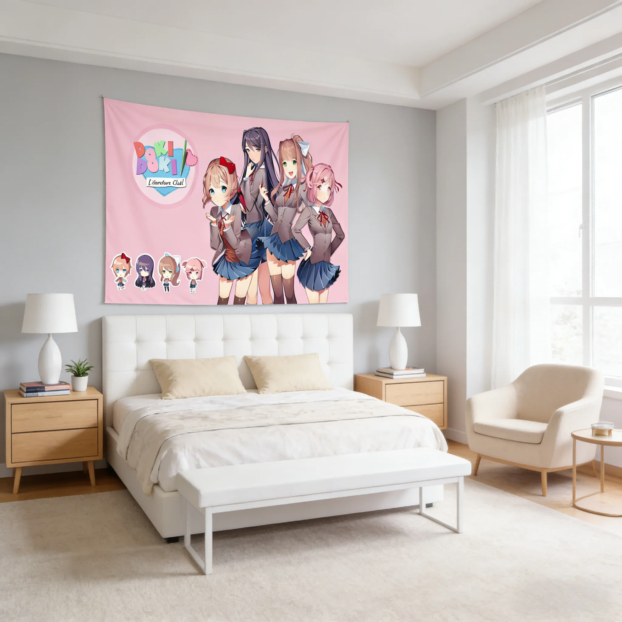 1 Stück D-Doki L-Literature C-Club Wandteppich, INS-Stil, niedlicher Anime, ideal für Schlafzimmer, Studentenwohnheim, Spielzimmer, Kawaii Anime Wanddekoration für Zuhause – Detail 5