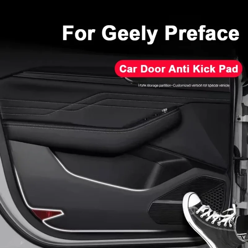 For Geely Preface 2021-2025 Lychee Grain Leather Car Door Anti-Kick Pad Door Protector Mat Anti-Dirty Anti-Collision Stickers