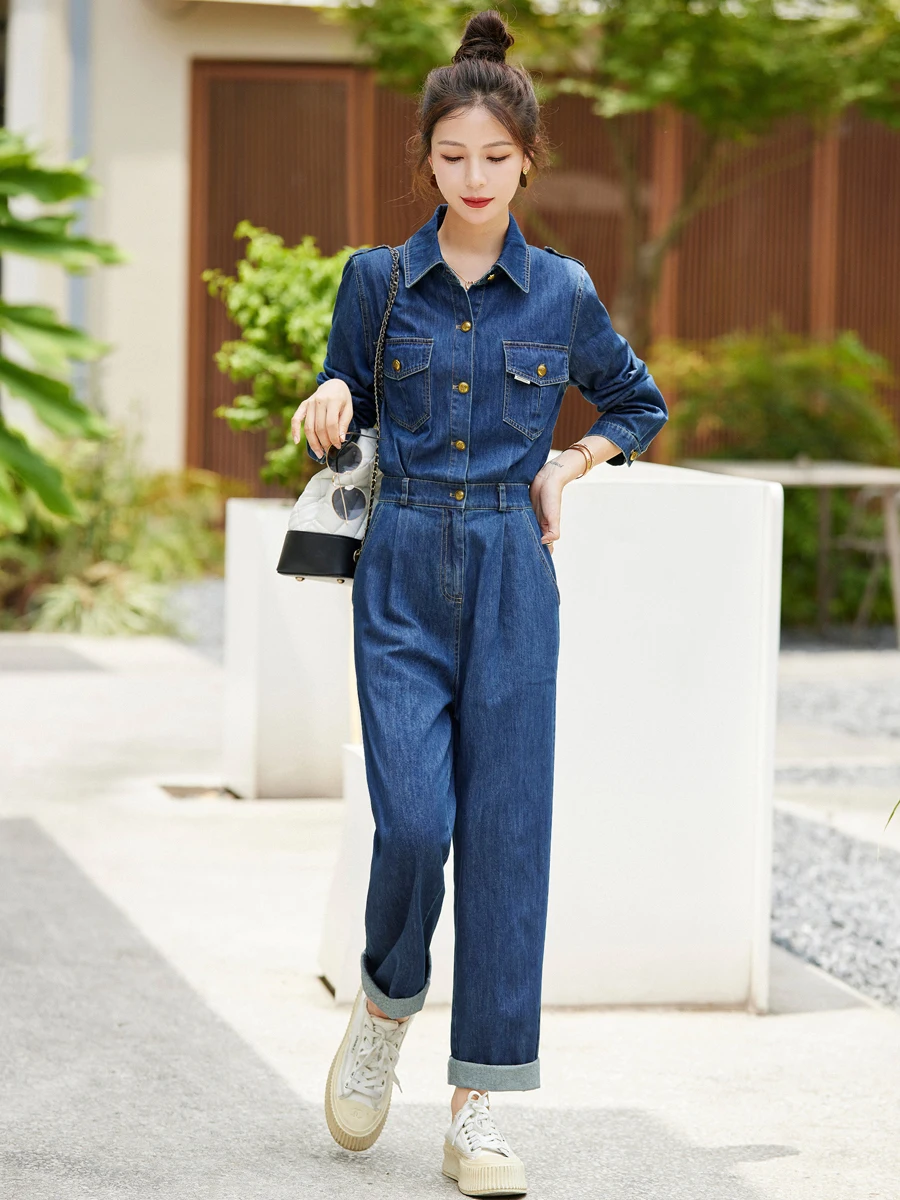 Faionable denim macacão conjunto feminino cintura alta carga pantsuit outono 2025 nova chegada emagrecimento sli terno de uma peça