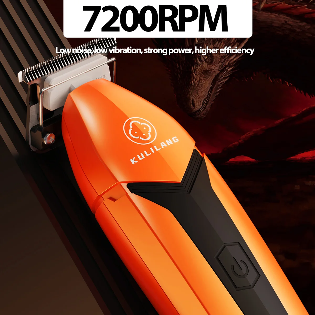 KULILANG R55F Orange Professional Hair Trimmer 7200RPM 0mm Gapped Blade High Quality Electric Clipper for Man Barbershop