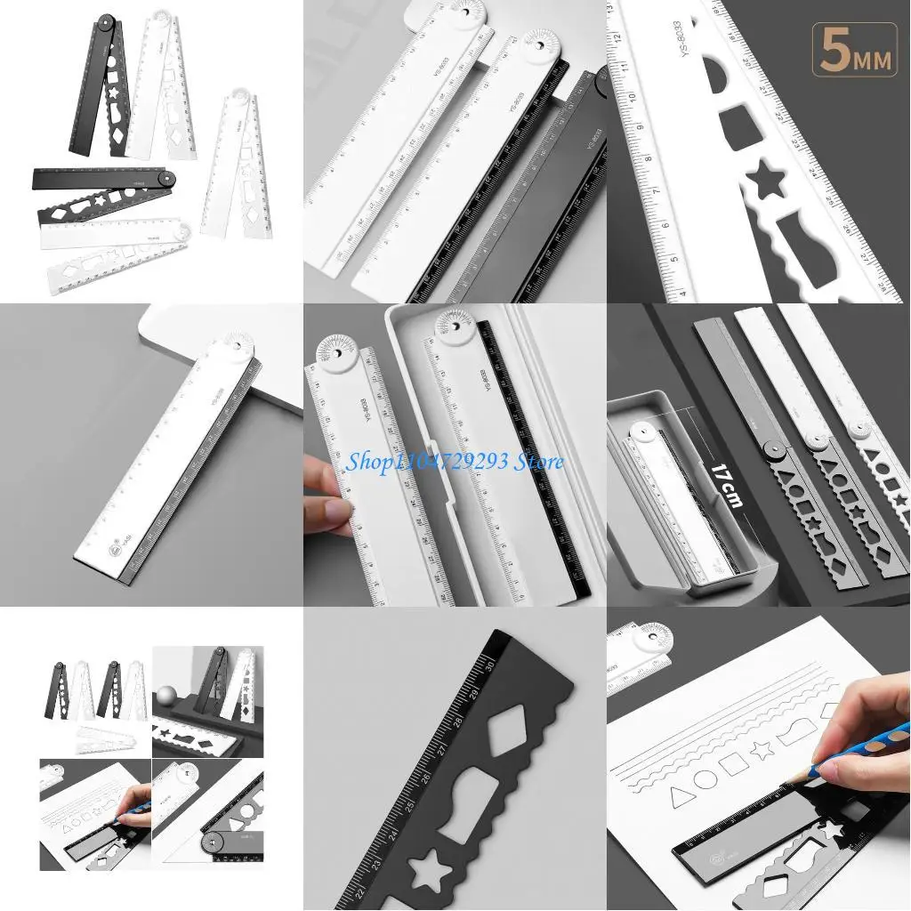 مجموعة Y2GD مكونة من 5 مساطر بلاستيكية ذات لونين غير قابلة للانزلاق للرسم الفني