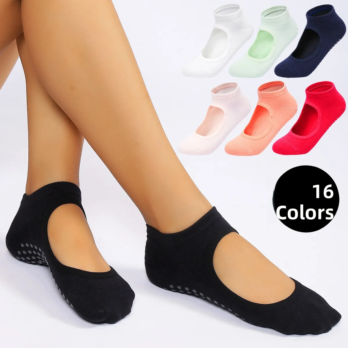 

Женские летние тонкие хлопковые носки-тапочки для дома, 16 цветов, с открытым задником, противоскользящие, для фитнеса, пилатеса, йоги, спорта